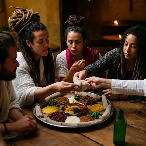 በላሊዛ ኢቨንትስ በተዘጋጀው የጉርሻ ድግስ ላይ የኢትዮጵያ እንጀራ የሚጋሩ እንግዶች